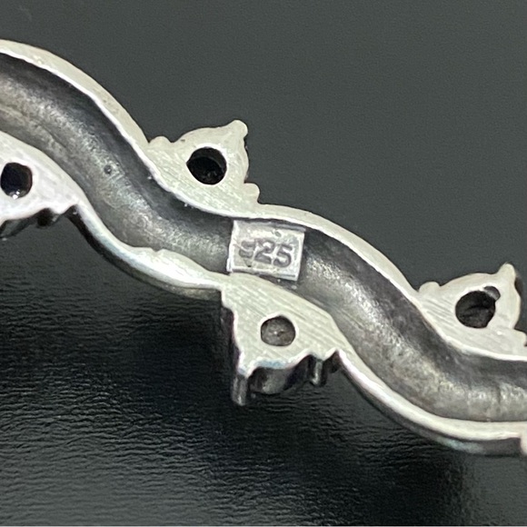 Vintage 925 Sterling Silver Black CZ Onyx Marcasite Bangle Hinged Bracelet 23g. - Picture 15 of 16